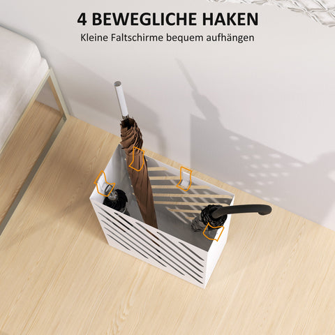 Rootz Umbrella Stand - Drip Tray - Steel Holder - Protects Floors - 28L x 14B x 41H cm - White
