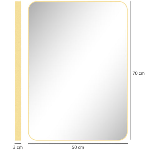 Rootz Bathroom Wall Mirror - Rectangular Mirror - Golden Frame - Rust & Water Resistant - 50 x 70cm Aluminum Alloy