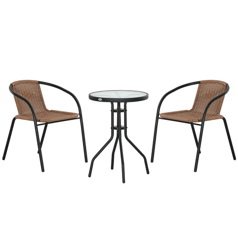 Rootz 3 Piece Garden Furniture Set - Bistro Set - Outdoor Patio Set - Weather-Resistant PE Rattan - Armchairs 56x58x72.5cm - Table Ø50x72cm