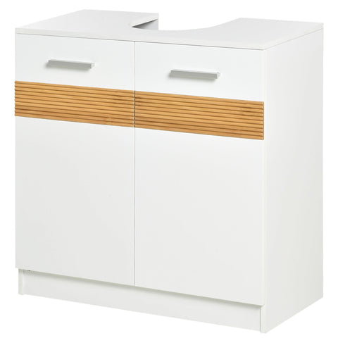 Rootz Bathroom Base Cabinet - Vanity Unit - Chic Style - Space Saver - MDF 60L x 30W x 60.5H cm White, Brown