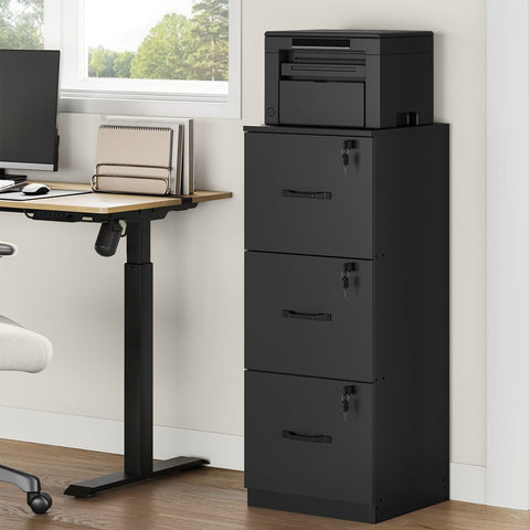 Rootz Filing Cabinet - Ink Black - Chipboard - 40cm x 41cm x 103cm - 23kg - Office Storage - 50kg Capacity