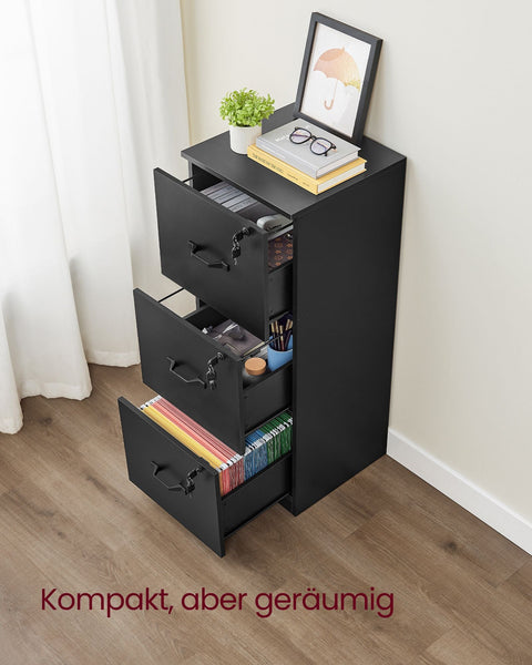 Rootz Filing Cabinet - Ink Black - Chipboard - 40cm x 41cm x 103cm - 23kg - Office Storage - 50kg Capacity