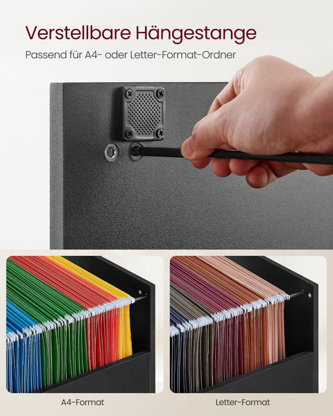 Rootz Filing Cabinet - Ink Black - Chipboard - 40cm x 41cm x 103cm - 23kg - Office Storage - 50kg Capacity