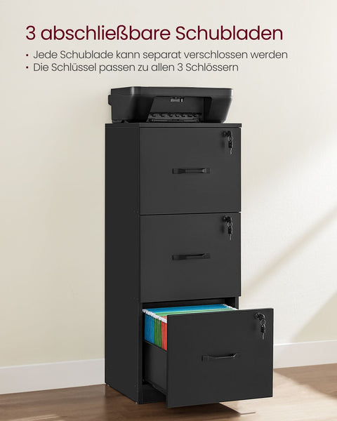 Rootz Filing Cabinet - Ink Black - Chipboard - 40cm x 41cm x 103cm - 23kg - Office Storage - 50kg Capacity