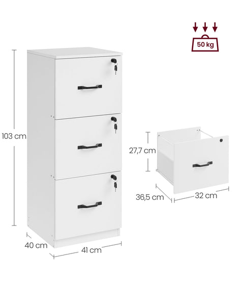 Rootz Chipboard Filing Cabinet - Office Organizer - Storage Unit - Weight Capacity 50kg - 40cm x 41cm x 103cm
