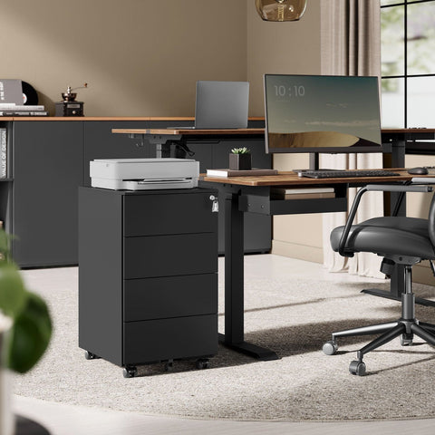 Rootz 3 Drawer Rolling Container - Steel Storage Organizer - Matte Black Finish - Heavy-Duty - 45cm x 39cm x 55cm