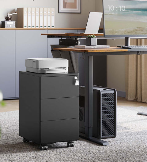 Rootz Roll Container - File Cabinet - Storage Unit - Durable Steel - 40cm x 30cm x 54cm - Black