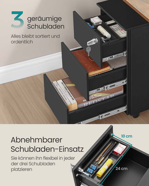 Rootz Roll Container - File Cabinet - Storage Unit - Durable Steel - 40cm x 30cm x 54cm - Black