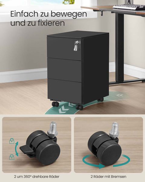 Rootz Roll Container - File Cabinet - Storage Unit - Durable Steel - 40cm x 30cm x 54cm - Black