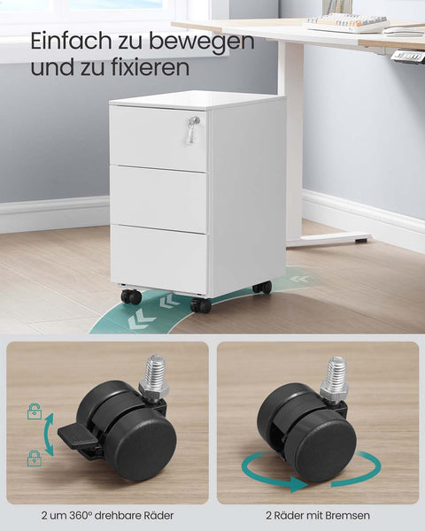 Rootz Steel Roll Container - Storage Unit - Drawer Organizer - Max 5kg Static Resilience -White - 40cm x 30cm x 54cm