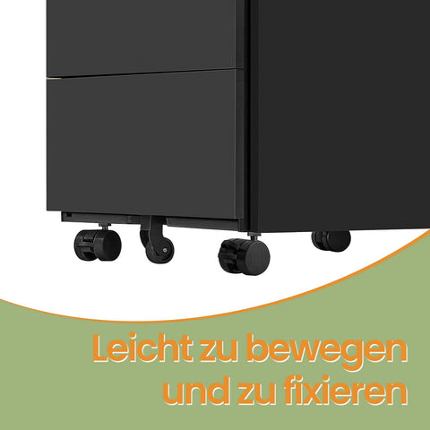 Rootz Roll Container with 3 Drawers - File Cabinet - Storage Organizer - Durable Steel - 45cm x 39cm x 55cm - Matt Black