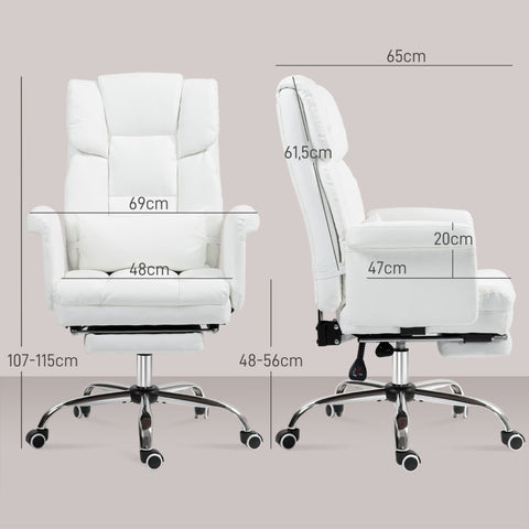 Rootz Office Chair - White Faux Leather - Adjustable Height - Tilting Backrest - Removable Lumbar Cushion - 69W x 65D x 107-115H cm