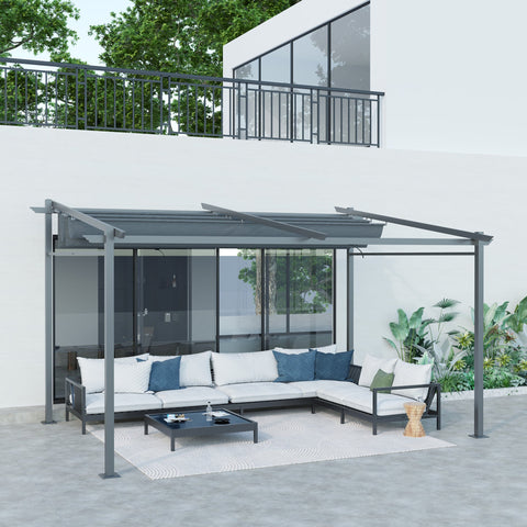 Rootz Dark Gray Pergola - Terrace Roof - Retractable Canopy - Sun and Shade - 3.97m x 2.95m x 2.3m