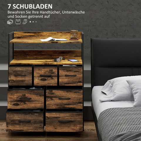 Rootz Fabric Dressing Cabinet - Storage Cabinet - Organizer Unit - 7 Foldable Drawers - 2 Shelves - Steel Frames - Brown - 79x29x101 cm