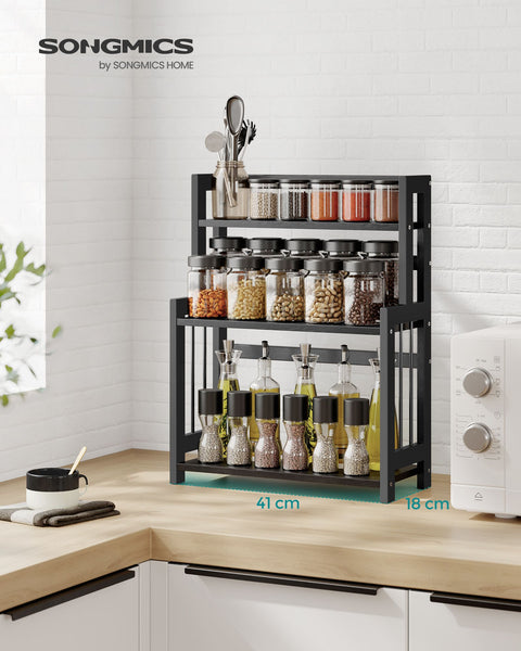 Rootz Spice Rack - Kitchen Organizer - Bamboo Storage - MDF Cabinet - 18cm x 41cm x 53cm - Ebony Black - Lightweight 2.6kg