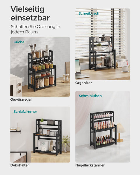 Rootz Spice Rack - Kitchen Organizer - Bamboo Storage - MDF Cabinet - 18cm x 41cm x 53cm - Ebony Black - Lightweight 2.6kg