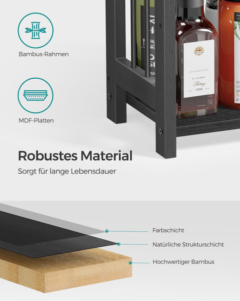 Rootz Spice Rack - 3 Tier Worktop Organizer - Bamboo Stand - MDF Frame - 18cm x 41cm x 53cm