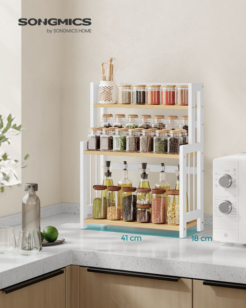 Rootz Spice Rack Organizer - Kitchen Organizer - Bamboo Storage - MDF Construction - 18cm x 41cm x 53cm