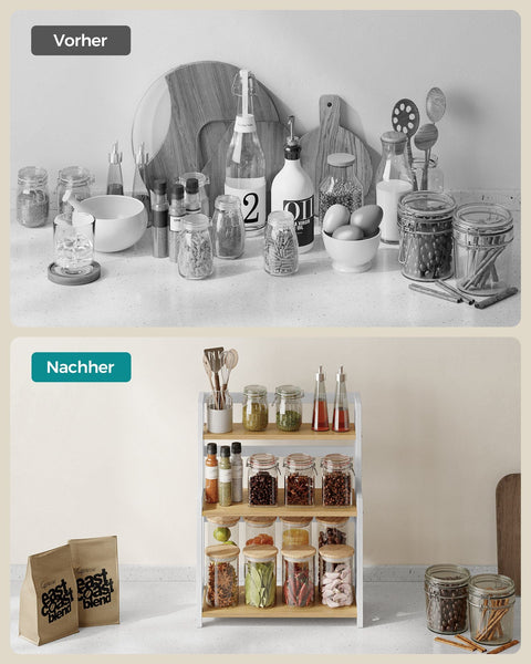 Rootz Spice Rack Organizer - Kitchen Organizer - Bamboo Storage - MDF Construction - 18cm x 41cm x 53cm