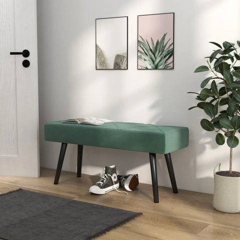 Rootz Shoe Bench - Bench Upholstered - Bench Bed Bench - Windowsill - Velvet - Foam-steel - Green - 100L x 36W x 45H cm