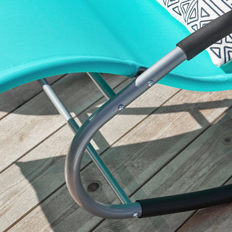 Rootz Set of 2 Garden Loungers - Sun Lounger - Rocking Chair - Breathable Synthetic Fiber - Removable Pillow - Integrated Side Pockets - Coated EVA Armrests - 150 kg Load Capacity - Dimensions as Illustrated - Turquoise