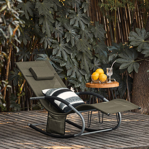 Rootz Elegante ligstoelset - Schommelstoel - Ligstoel - Ademend, verwijderbaar kussen, zijzakken - Metalen frame met EVA-armleuningen - Afmetingen volgens afbeelding - Bruin