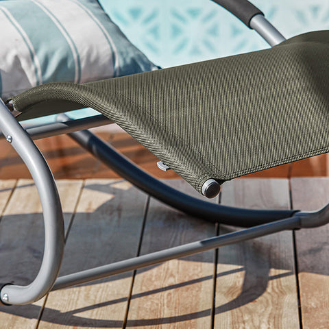 Rootz Elegante ligstoelset - Schommelstoel - Ligstoel - Ademend, verwijderbaar kussen, zijzakken - Metalen frame met EVA-armleuningen - Afmetingen volgens afbeelding - Bruin