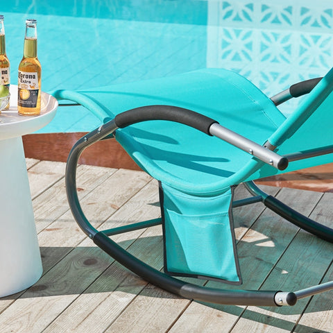 Rootz Set of 2 Garden Loungers - Sun Lounger - Rocking Chair - Breathable Synthetic Fiber - Removable Pillow - Integrated Side Pockets - Coated EVA Armrests - 150 kg Load Capacity - Dimensions as Illustrated - Turquoise