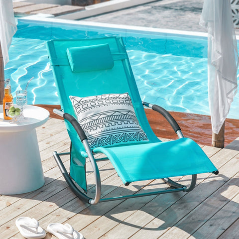 Rootz Garden Lounger - Sun Lounger - Deck Chair - Breathable Synthetic Fiber - Removable Pillow - Integrated Side Pockets - Soft EVA Armrests - Dimensions: See Illustration