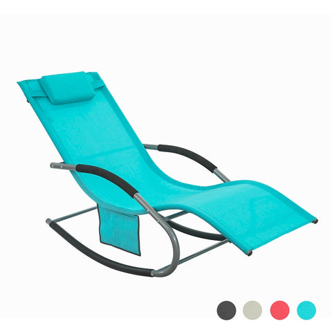 Rootz Garden Lounger - Sun Lounger - Deck Chair - Breathable Synthetic Fiber - Removable Pillow - Integrated Side Pockets - Soft EVA Armrests - Dimensions: See Illustration