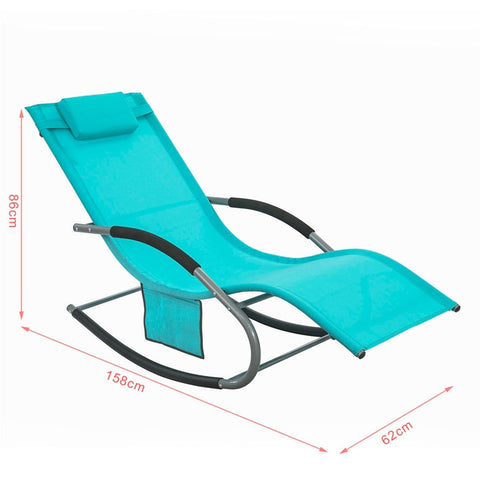 Rootz Set of 2 Garden Loungers - Sun Lounger - Rocking Chair - Breathable Synthetic Fiber - Removable Pillow - Integrated Side Pockets - Coated EVA Armrests - 150 kg Load Capacity - Dimensions as Illustrated - Turquoise