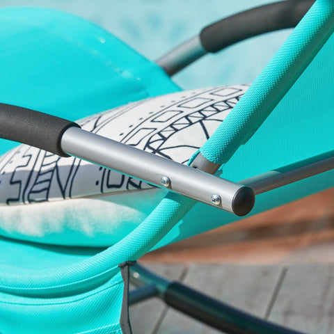 Rootz Set of 2 Garden Loungers - Sun Lounger - Rocking Chair - Breathable Synthetic Fiber - Removable Pillow - Integrated Side Pockets - Coated EVA Armrests - 150 kg Load Capacity - Dimensions as Illustrated - Turquoise