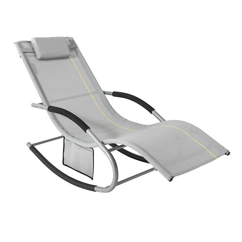 Rootz Elegant Sun Lounger - Rocking Garden Lounger - Deck Chair with Side Bag - Breathable Synthetic Fiber - Removable Pillow - Soft EVA Armrests - 150 kg Load Capacity - Dimensions as per Illustration