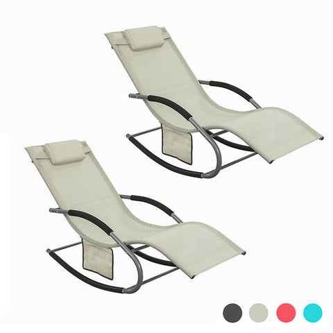 Rootz Elegant Rocking Sun Lounger - Garden Lounger - Rocking Chair - Breathable Fabric - Removable Pillow - Soft Armrests - 150 kg Load Capacity - Dimensions as per Illustration