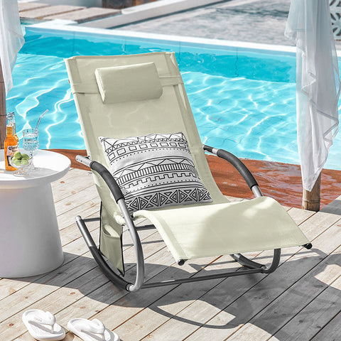 Rootz Elegant Rocking Sun Lounger - Garden Lounger - Rocking Chair - Breathable Fabric - Removable Pillow - Soft Armrests - 150 kg Load Capacity - Dimensions as per Illustration