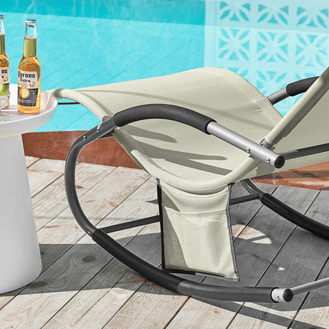 Rootz Garden Lounger - Sun Lounger with Bag - Deck Chair - Breathable Synthetic Fiber Fabric - Removable Pillow - Integrated Side Pockets - Soft EVA Armrests - Dimensions as per Illustration