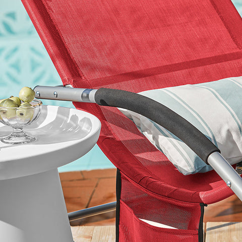 Rootz Tuinligstoel - Ligstoel met tas - Ligstoel - Ademende stof van synthetische vezels - Afneembaar kussen - Geïntegreerde zijzakken - Zachte EVA-armleuningen - 150 kg laadvermogen - Afmetingen volgens afbeelding