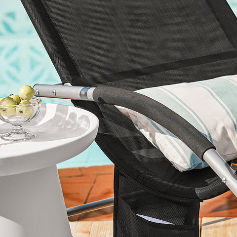 Rootz Elegant Tuinligstoel - Ligstoel - Schommelstoel - Ademende synthetische vezels - Afneembaar kussen - Geïntegreerde zijvakken - Metalen frame met EVA-armleuningen - 150kg laadvermogen - Afmetingen op foto