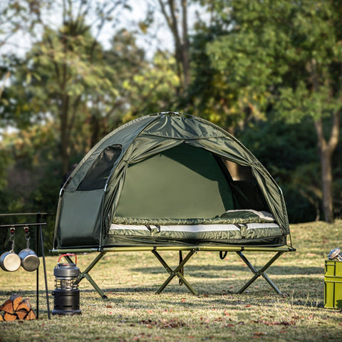 Rootz 4-in-1 Camping Tent Kit - Pop-Up Tent - Portable Camp Bed - Outdoor Lounger - Durable Oxford Nylon - Mosquito Protection - Easy Assembly - L194 x D87 x H165 cm - Green