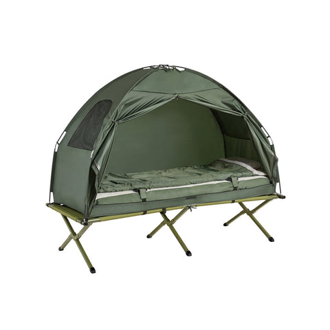Rootz 4-in-1 Camping Tent Kit - Pop-Up Tent - Portable Camp Bed - Outdoor Lounger - Durable Oxford Nylon - Mosquito Protection - Easy Assembly - L194 x D87 x H165 cm - Green