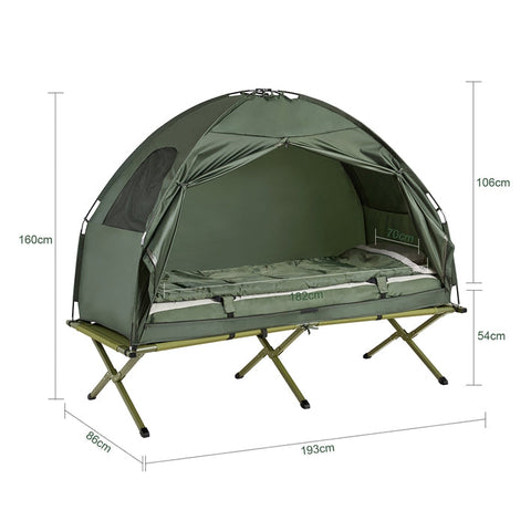 Rootz 4-in-1 Campingtent Kit - Pop-Up Tent - Draagbaar Kampeerbed - Buitenligstoel - Duurzaam Oxford Nylon - Muggenbescherming - Eenvoudige montage - L194 x D87 x H165 cm - Groen