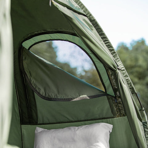 Rootz 4-in-1 Camping Tent Kit - Pop-Up Tent - Portable Camp Bed - Outdoor Lounger - Durable Oxford Nylon - Mosquito Protection - Easy Assembly - L194 x D87 x H165 cm - Green