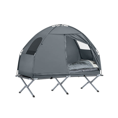 Rootz All-in-One Camping Set - Pop-Up Tent - Portable Camp Bed - Outdoor Sleeping System - Durable Oxford Nylon - Mosquito Protection - Easy Transport - 193cm x 160cm x 86cm - Light Gray