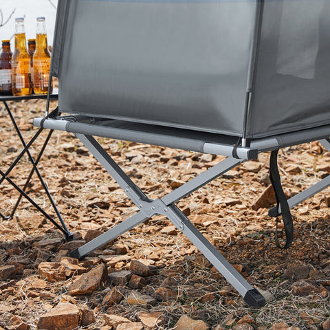 Rootz All-in-One Camping Set - Pop-Up Tent - Portable Camp Bed - Outdoor Sleeping System - Durable Oxford Nylon - Mosquito Protection - Easy Transport - 193cm x 160cm x 86cm - Light Gray