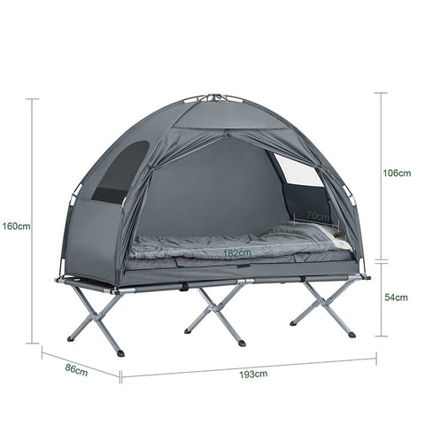 Rootz All-in-One Camping Set - Pop-Up Tent - Portable Camp Bed - Outdoor Sleeping System - Durable Oxford Nylon - Mosquito Protection - Easy Transport - 193cm x 160cm x 86cm - Light Gray