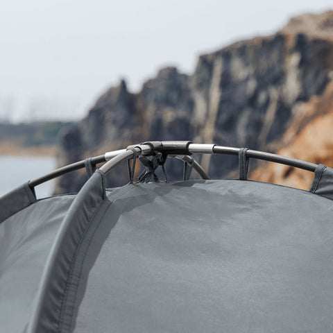 Rootz All-in-One Camping Set - Pop-Up Tent - Portable Camp Bed - Outdoor Sleeping System - Durable Oxford Nylon - Mosquito Protection - Easy Transport - 193cm x 160cm x 86cm - Light Gray