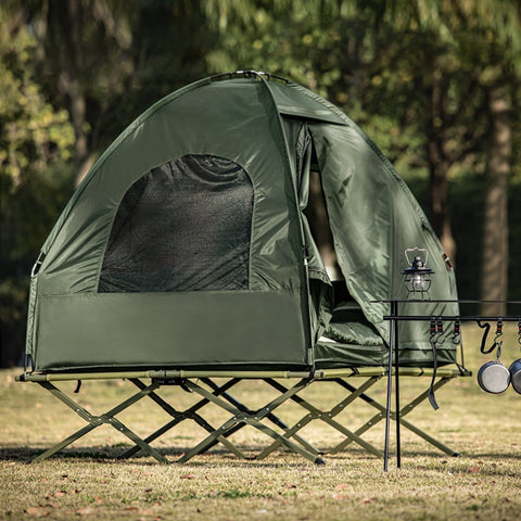 Rootz All-in-One Camping Set for 2 - Pop-Up Tent - Camp Bed - Camping Lounger - Waterproof - Easy Assembly - Durable Oxford Nylon - L193 x D145 x H188cm - Green