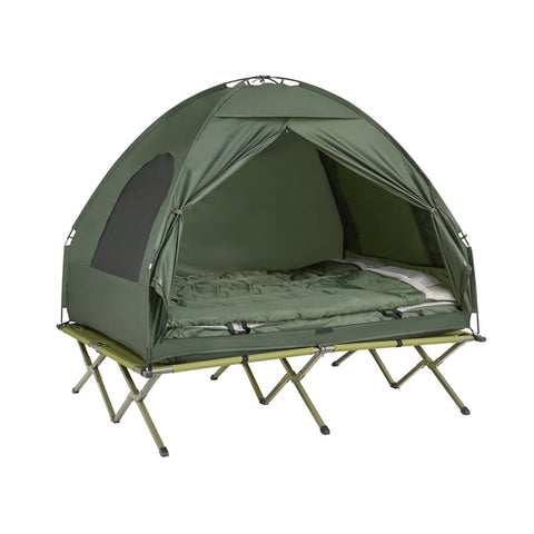 Rootz All-in-One Camping Set for 2 - Pop-Up Tent - Camp Bed - Camping Lounger - Waterproof - Easy Assembly - Durable Oxford Nylon - L193 x D145 x H188cm - Green