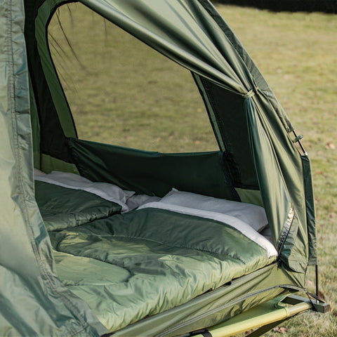 Rootz All-in-One Camping Set for 2 - Pop-Up Tent - Camp Bed - Camping Lounger - Waterproof - Easy Assembly - Durable Oxford Nylon - L193 x D145 x H188cm - Green