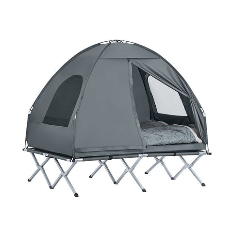 Rootz 4-in-1 Camping Tent Bundle for 2 People - Pop-Up Tent - Camp Bed with Lounger - Durable Oxford Nylon - Waterproof Polyester - Easy Transport - 193cm x 188cm x 145cm - Light Gray